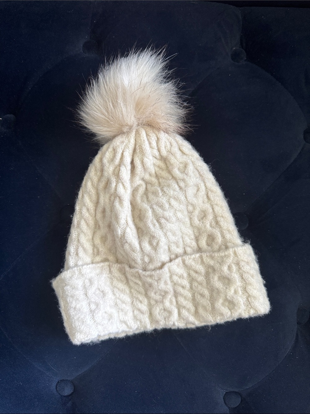LOFT Cream Cable Knit Pom Beanie